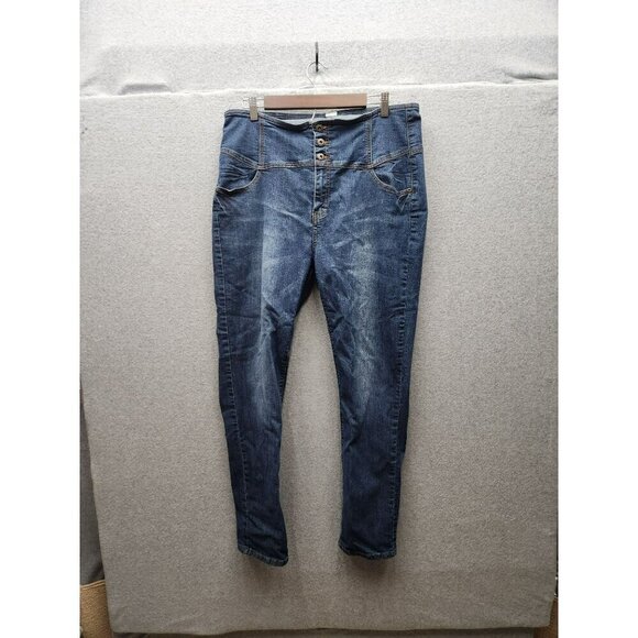 CEsttoi Womens 2XL Blue Denim High-Waisted Skinny Jeans With Button Fly & Faded - Picture 1 of 7